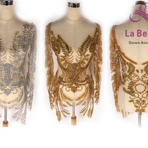 La Belleza luxury Rhinestones bodice appliques patch for dress /cloth,handmade for body front back and long sleeve 4 pieces 1 set applique
