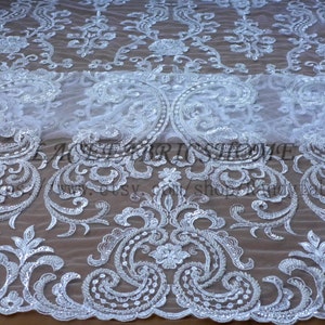 New black lace fabric,white heavy beaded wedding/show/evening dress  lace fabric 51'' width 1 yard