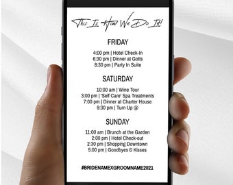 SQUAD SCHEDULE | Editable Itinerary - Bachelorette, Wedding, Family Reunion - Electronic Schedule, Email Itinerary | ITINERARY