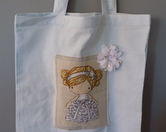 Tote bag, sac en tissu brodé série "Les P'tites Nanas"