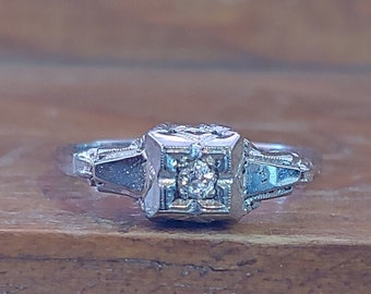 Antique .07ct Old Mine Cut Diamond 14k White Gold Engagement Ring Vintage Engagement Ring Art Deco Engagement Ring Unique Engagement Ring