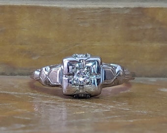 Art Deco .07ct Old European Cut Diamond 18k White Gold Engagement Ring Unique Engagement Ring Vintage Engagement Ring 1920's