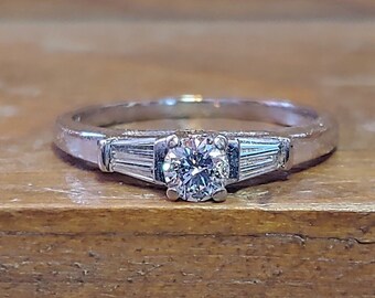 Vintage .40ct Diamond Engagement Ring 14k White Gold Retro Engagement Ring Three Stone Engagement Ring 1980's Engagement Ring