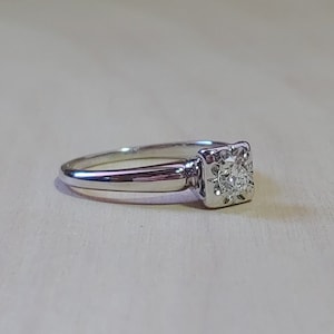 Vintage .21ct Diamond Engagement Ring 14k White Gold Art Deco Engagement Ring 1950&#39;s Engagement Ring Vintage Engagement Ring Antique Ring