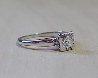 Vintage .21ct Diamond Engagement Ring 14k White Gold Art Deco Engagement Ring 1950's Engagement Ring Vintage Engagement Ring Antique Ring