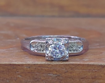 Vintage Engagement Ring .29ct Diamond Engagement Ring 1950's Engagement Ring Unique Engagement Ring Antique Engagement Ring 14k White Gold