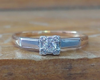 Art Deco .10ct Old European Cut Diamond Engagement Ring Unique Engagement Ring Vintage Engagement Ring Antique Ring 14k White Yellow Gold