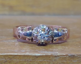Antique Victorian .08ct Old European Cut Diamond Engagement Ring 18k Rose and White Gold Unique Engagement Ring Victorian Diamond Ring