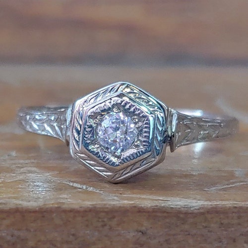 Art Deco Engagement Ring .12ct Old European Cut Diamond - Etsy