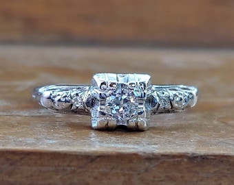 Art Deco .18ct Diamond 14k White Gold Engagement Ring Unique Engagement Ring Vintage Engagement Ring Antique Engagement Ring