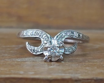 Vintage .22ct Diamond Engagement Ring Unique Engagement Ring 1940's Engagement Ring Art Deco Engagement Ring Antique Ring 14k White Gold