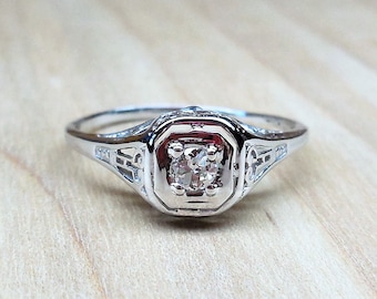 Art Deco Engagement Ring .15ct Diamond Engagement Ring 14k White Gold Vintage Engagement Ring Antique Engagement Ring 1920's Engagement Ring