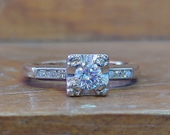 Vintage .30ct Diamond Engagement Ring 14k Yellow and White Gold Unique Engagement Ring Antique Engagement Ring Art Deco Ring