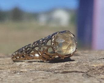 Antique Rose Cut Citrine Ring 9k Yellow Gold Victorian Ring Unique Engagement Ring Vintage Ring