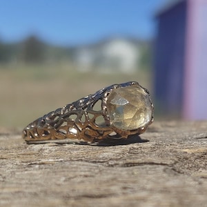 Antique Rose Cut Citrine Ring 9k Yellow Gold Victorian Ring Unique Engagement Ring Vintage Ring