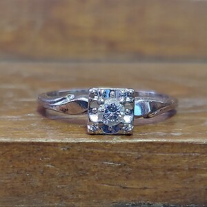 Vintage .18ct Diamond Engagement Ring 14k White Gold Unique Engagement Ring Mid Century Diamond Ring Signed Keepsake 1950&#39;s Retro Diamond