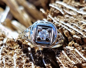 Art Deco .15ct Old European Cut Diamond Engagement Ring Vintage Engagement Ring Antique Engagement Ring 14k White Gold