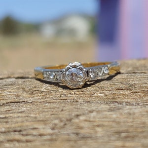 Vintage .25ct Old European Cut Diamond Engagement Ring 18k Yellow Gold Platinum Antique Engagement Ring