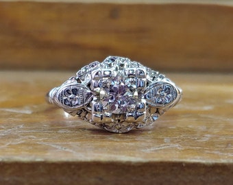 Vintage .48ct Old European Cut Diamond 14k White Gold Engagement Ring Art Deco Engagement Ring Antique Engagement 1940's Engagement Ring