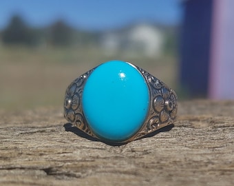 Antique Turquoise Ring 9k Yellow Gold Victorian Turquoise Ring Unique Engagement Ring Vintage Turquoise Ring Statement Ring