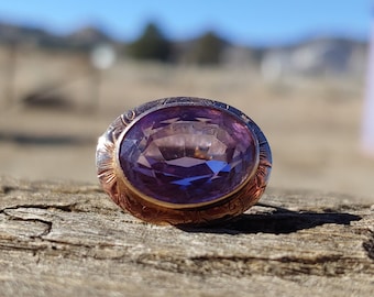 Antique Amethyst Engagement Ring Victorian Ring Art Deco Engagement Ring 10k Yellow Rose Gold Vintage Conversion Ring