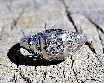 Art Deco .18ct Diamond Engagement Ring 18k White Gold Engagement Ring Vintage Engagement Ring Antique Engagement Ring Deco Engagement Ring