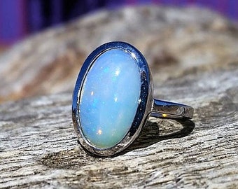 4.13ct Opal Engagement Ring 14k White Gold Unique Engagement Ring Handmade Engagement Ring Welo Opal Ring Diamond Alternative OOAK