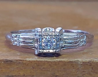 Art Deco Engagement Ring .12ct Old European Cut Diamond Vintage Engagement Ring Antique Engagement Ring 1920 Engagement Ring 18k White Gold