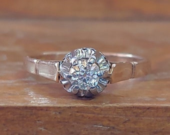 Antique .25ct Old European Cut Diamond Engagement Ring 18k Yellow & White Gold Vintage Engagement Ring