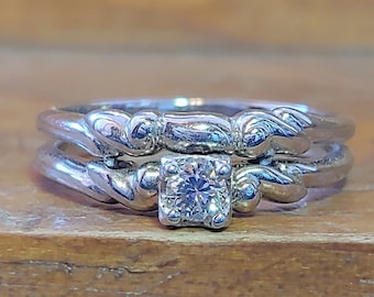 Vintage .15ct Diamond 18k Gold Wedding Set Engagement Ring Unique Engagement Ring Diamond Wedding Set Art Deco Style