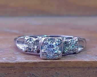 Vintage Engagement Ring .24ct Diamond Engagement Ring Art Deco Engagement Ring Unique Engagement Ring 14k White Gold 1940's Engagement Ring