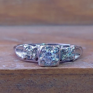 Vintage Engagement Ring .24ct Diamond Engagement Ring Art Deco Engagement Ring Unique Engagement Ring 14k White Gold 1940's Engagement Ring