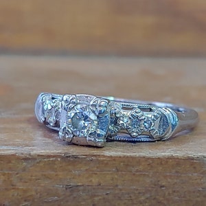 Vintage .16ct Diamond Engagement Ring Mid Century Engagement Ring 1940 Engagement Ring 14k White Gold