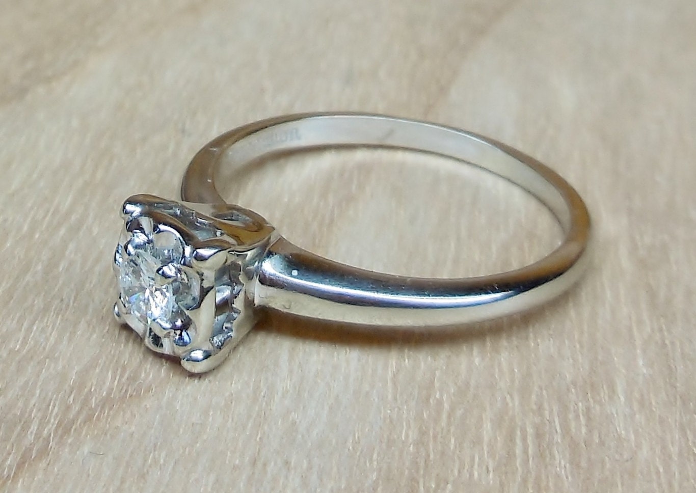 Vintage .15ct Diamond 14k White Gold Engagement Ring Unique | Etsy