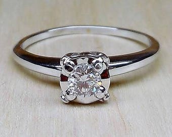 Vintage .20ct Diamond 14k White Gold Engagement Ring Art Deco Engagement Ring 1940's Engagement Ring Antique Engagement Ring