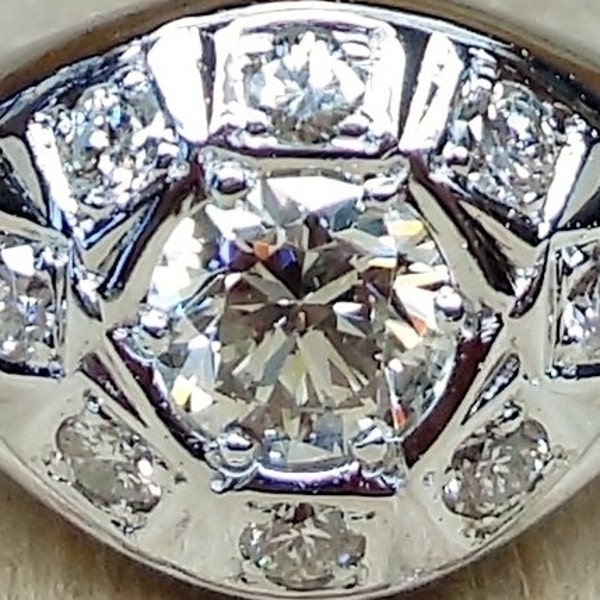 Vintage Antique 1.15ct H VS Old European Cut Diamond 14k White Gold Engagement Ring 1940 Art Deco