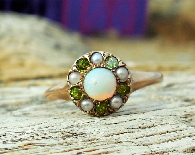Vintage Antique Opal Peridot Pearl Unique Engagement Ring 14k Etsy