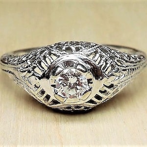 Art Deco .20ct Diamond 14k White Gold Engagement Ring Vintage Engagement Ring Antique Engagement Ring 1920&#39;s Engagement Ring Filigree Ring