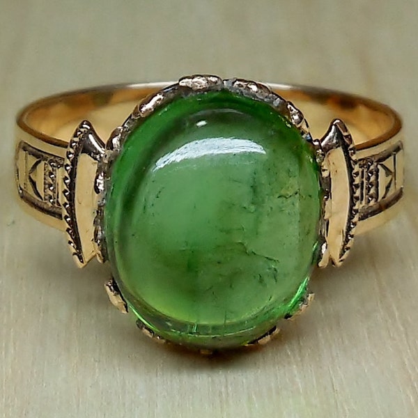 Vintage Antique 4.00ct Green Tourmaline 14k Rose Gold Unique Alternative Engagement Ring 1800 Victorian Gothic