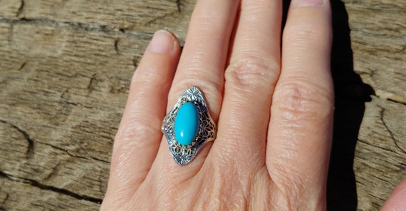 Vintage Turquoise Engagement Ring 10k White Gold … - image 7