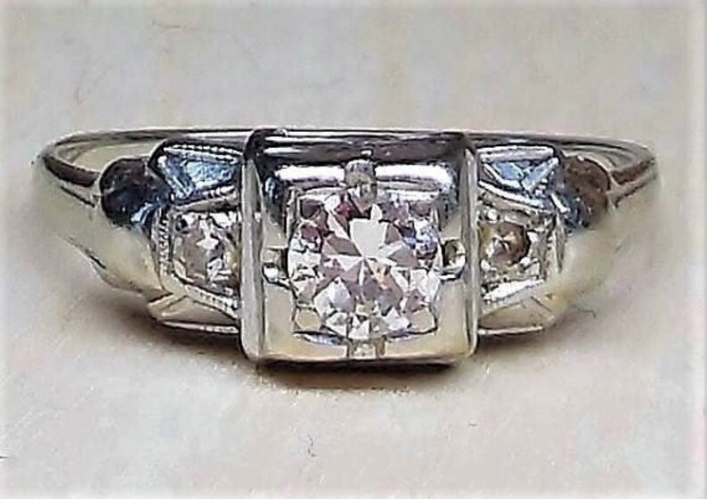 Art Deco Engagement Ring .20ct Diamond Engagement Ring Vintage Engagement Ring Antique Engagement Unique Engagement Ring 1920 14k White Gold