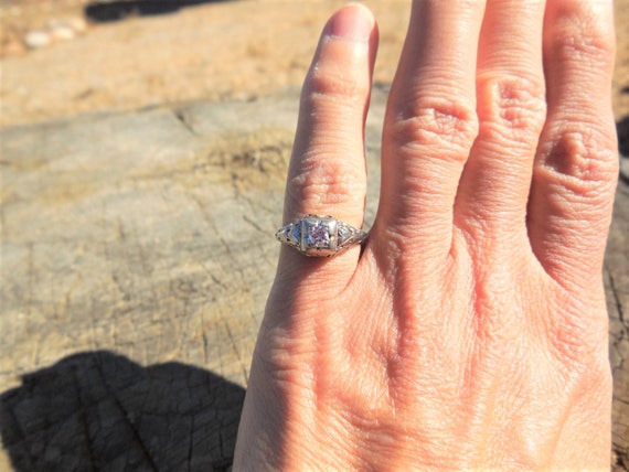 Art Deco .18ct Diamond Engagement Ring 18k White … - image 10