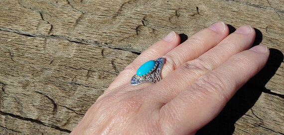 Vintage Turquoise Engagement Ring 10k White Gold … - image 10