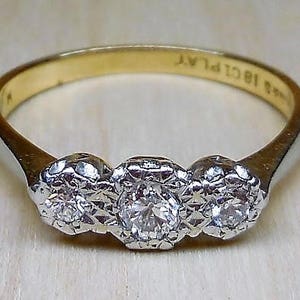 Vintage .25ct Old European Cut Diamond Engagement Ring 18k Yellow Gold Platinum Antique Engagement Ring