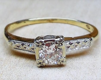 Vintage Engagement Ring .25ct Diamond Engagement Ring 1940 Engagement Ring Art Deco Engagement Unique Engagement Ring 14k White Yellow Gold