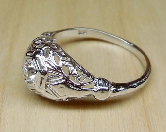 Antique .20ct Old Mine Cut Diamond 14k White Gold Engagement Ring Vintage Engagement Ring Unique Engagement Ring 1920 Art Deco Filigree Ring