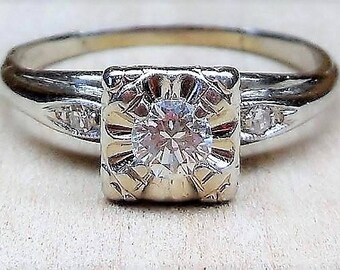 Vintage Engagement Ring .25ct Diamond Engagement Ring Art Deco Engagement Ring 1940 Engagement Ring Antique Engagement Ring 14k White Gold