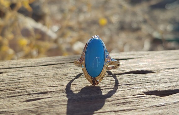 Antique Turquoise Ring 10k Yellow Gold Ring Turquo