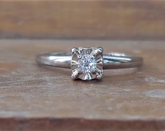 Vintage .10ct Diamond Engagement Ring Unique Engagement Ring Art Deco Engagement Ring Antique Engagement Ring 14k White Gold 1940's