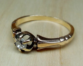 Victorian .20ct Old Mine Cut Diamond Engagement Ring 14k Rose Gold Antique Engagement Ring Antique Ring Rose Gold Engagement Ring